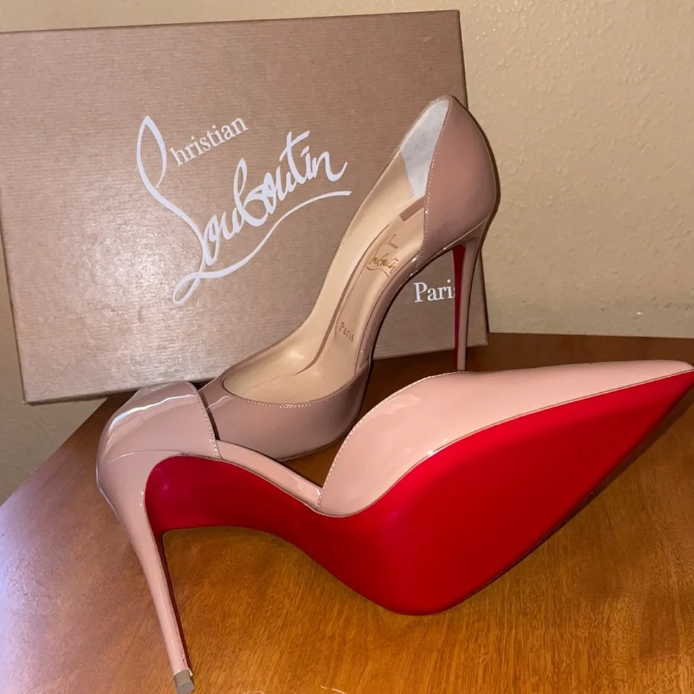 Iriza Patent 100mm Half-d'Orsay Red Sole High-Heel Pumps - Picture 1 of 5